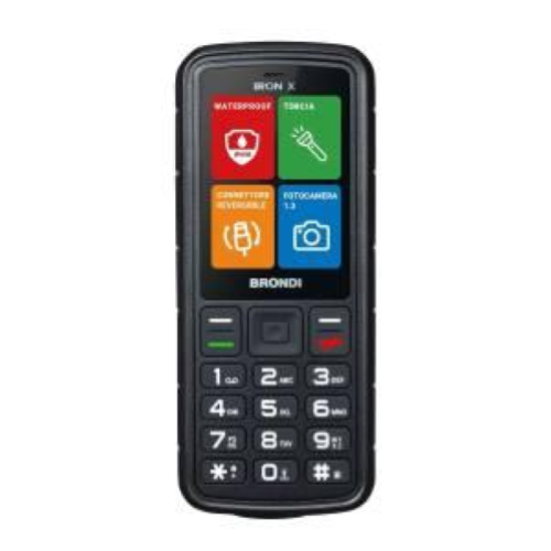 BRONDI IRON X DUAL SIM 2.4" TELEFONO CELLULARE RUGGED RESISTENTE AD ACQUA E URTI IP69K TORCIA LED FOTOCAMERA nero